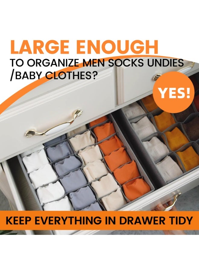 Criusia 3 Pack Sock Underwear Organizer Dividers, 64 Cell Drawer Organizers Fabric Foldable Cabinet Closet Organizers and Storage Boxes for Storing Socks, Underwear, Ties (16+24+24 Cell, Gray) - Image 3